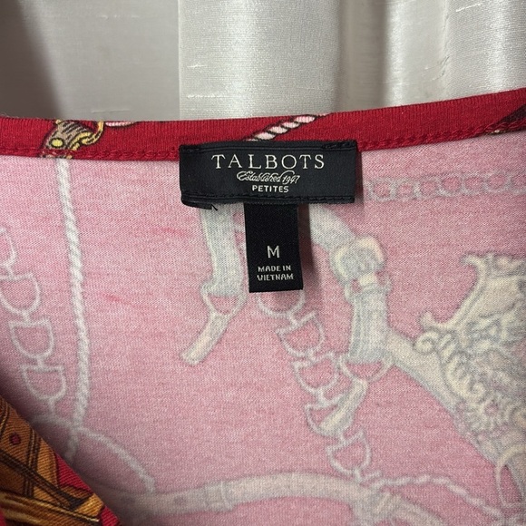 Talbots 3/4 sleeve cowl neck knit top, equestrian pattern, petite medium, - Picture 2 of 5